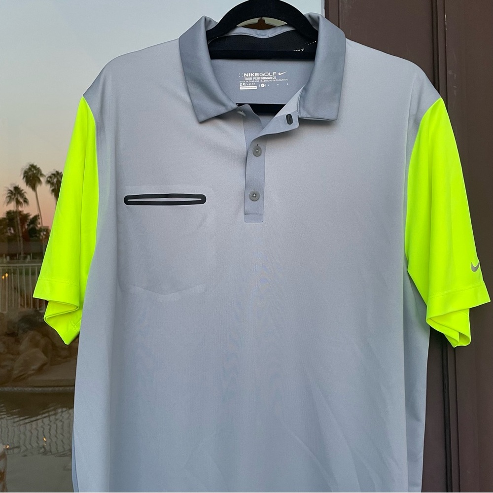 Nike Golf DRI-FIT Grey Neon Yellow Polo L